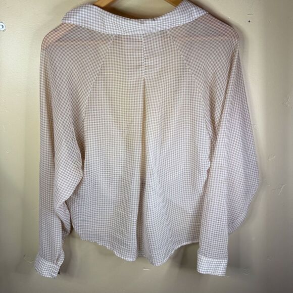 Farrow Womens Gingham‎ Open Front Tie Blouse Long Sleeve Size Small Beige Y2K - Picture 7 of 7